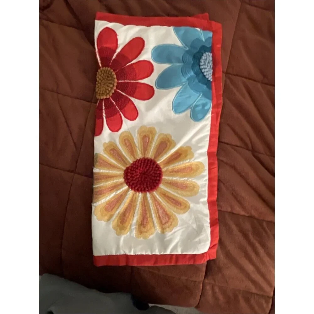 Pier 1 Embroidered Floral Appliqué Case Only Red‎ Blue Green Yellow 18X 18 Satin